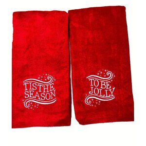 Christmas X-mas Red Hand Tea Towel Embroider TO BE JOLLY - Set 2  St. Nicolas Sq